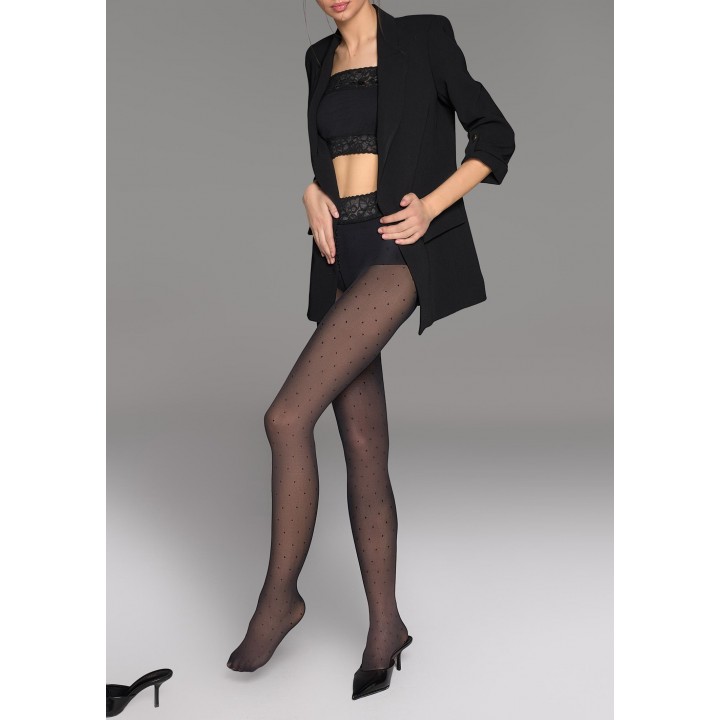 Жіночі колготки в горох з кружевним поясом на силіконі marilyn dream line d03 1/2