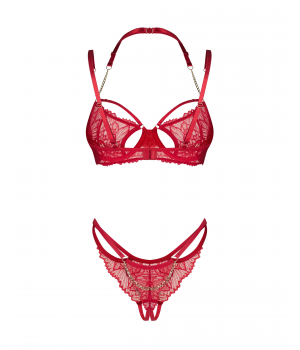 Комплект obsessive Matildea komplet 2-czesciowy otwarty czerwony 2XL/3XL