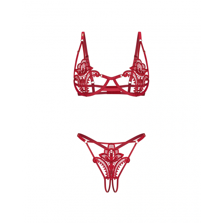 Комплект obsessive Luise Sublim Red komplet 2-cz otwarty S/M