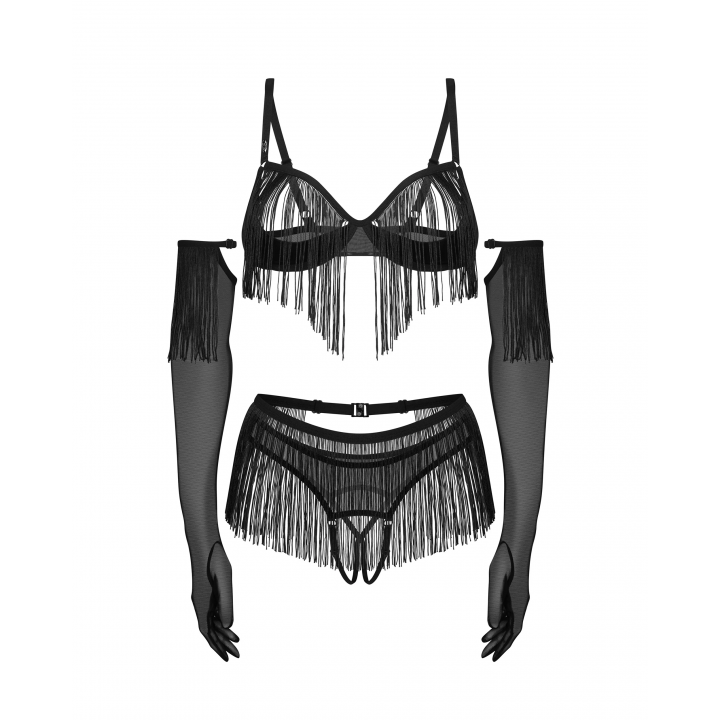 Комплект obsessive Rossay Black komplet 4-częściowy otwarty L/XL