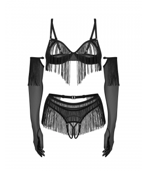 Комплект obsessive Rossay Black komplet 4-częściowy otwarty S/M