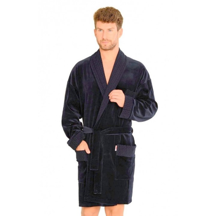 DE LAFENSE BATHROBE 711 VELVET XL navy blue