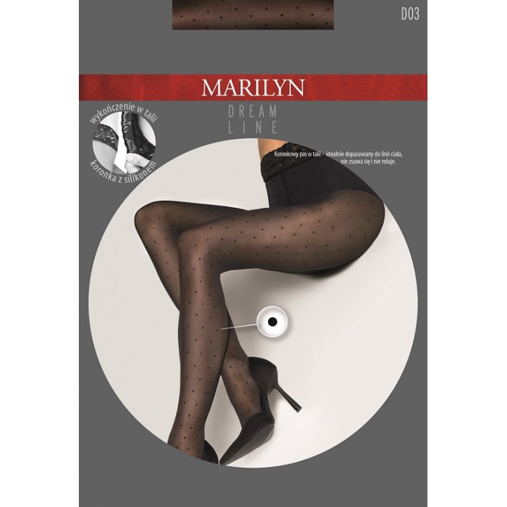 Жіночі колготки в горох з кружевним поясом на силіконі marilyn dream line d03 3/4