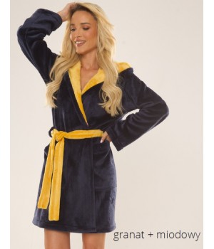 DE LAFENSE 627 SORAYA M bathrobe, navy blue-honey