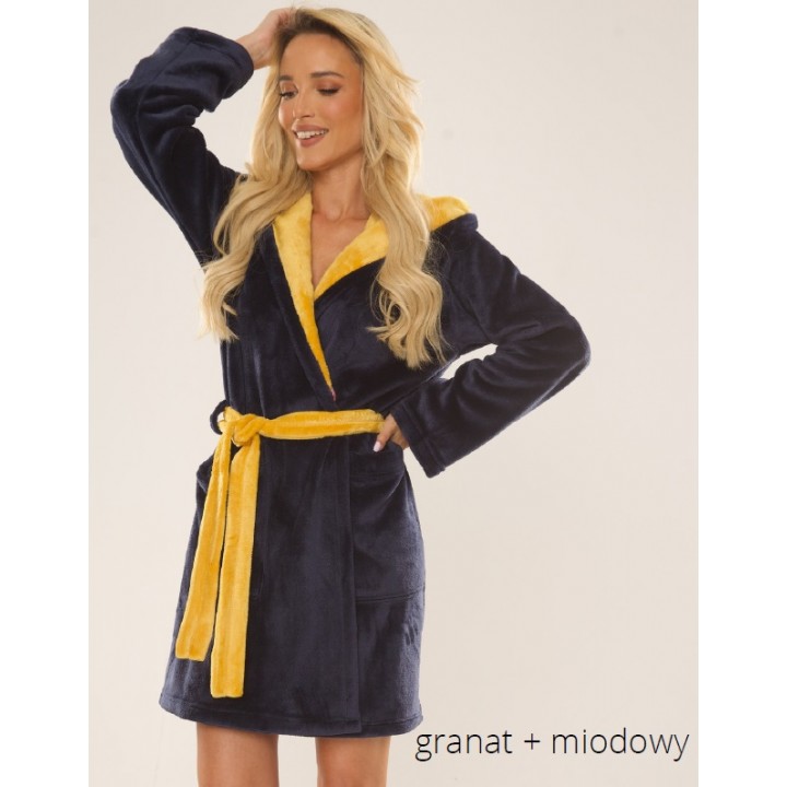 DE LAFENSE 627 SORAYA M bathrobe, navy blue-honey