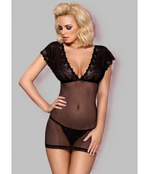 OBSESSIVE 821-CHE-1 КОМПЛЕКТ: СОРОЧКА ТА СТРИНГ L/XL чорний