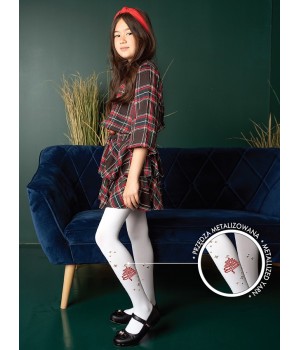 Колготки KNITTEX с новогодней елкой белые 122-128