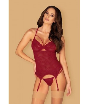 Комплект корсету та стрінгів Obsessive IVETTA, розмір L/XL, червоний