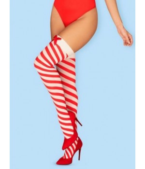 Панчохи Obsessive Kissmas розміру L/XL червоні