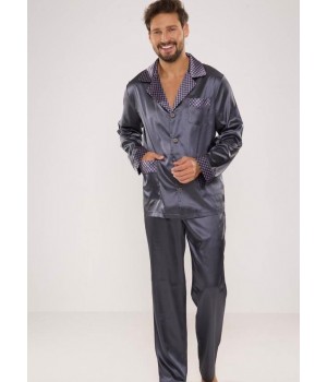 Чоловіча атласна піжама DELAFENSE 939 сірого кольору /3XL