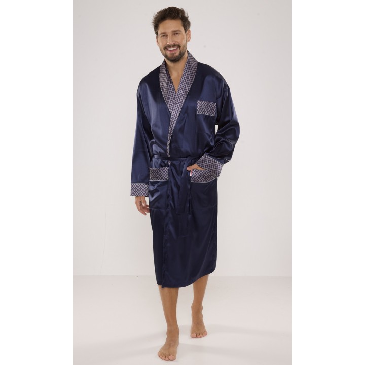 Мужской атласный халат DE LAFENSE 940, цвет M, темно-синий