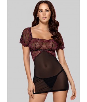 Комплект Obsessive Sedusia — рубашка и стринги S/M, черный - розовый