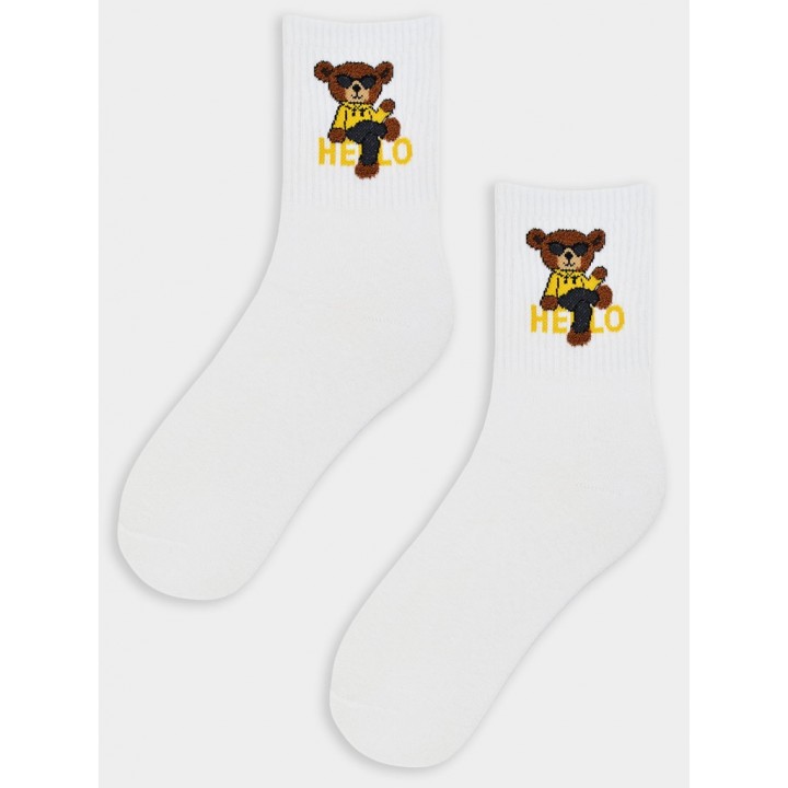 Носки с плюшевым мишкой NOVITI SB152-W-03, белые, 35-38