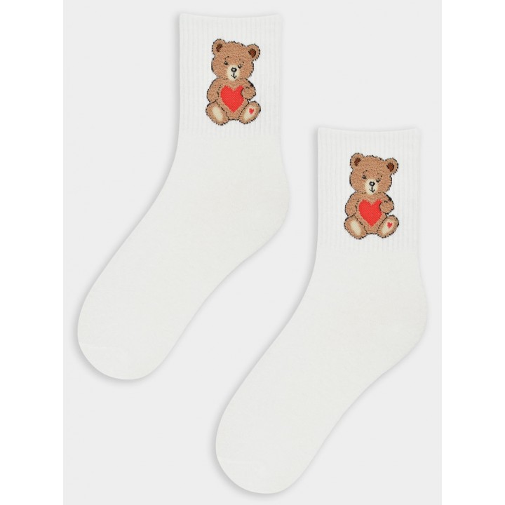 Носки NOVITI SB150-W-03 с плюшевым мишкой цвета экрю 35-38