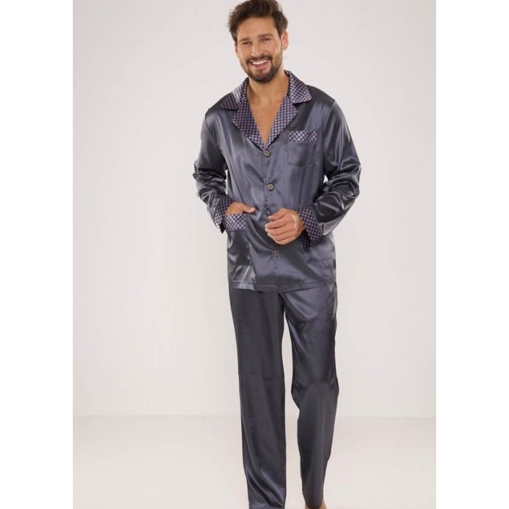 Чоловіча атласна піжама DELAFENSE 939 сірого кольору /M