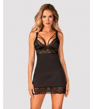 Комплект OBSESSIVE ELOISSA - сорочка та стрінги L/XL чорний