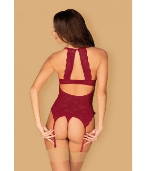 KOMPLET OBSESSIVE IVETTA GORSET I STRINGI S/M czerwony