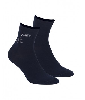 Женские носки WOLA с узором из люрекса, модель W993, темно-синего цвета.