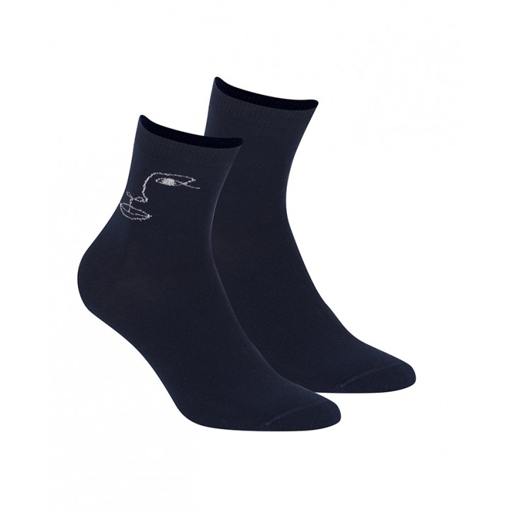 Женские носки WOLA с узором из люрекса, модель W993, темно-синего цвета.