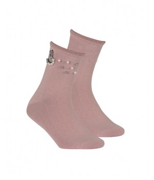 Женские носки WOLA с аппликацией W007, розовые